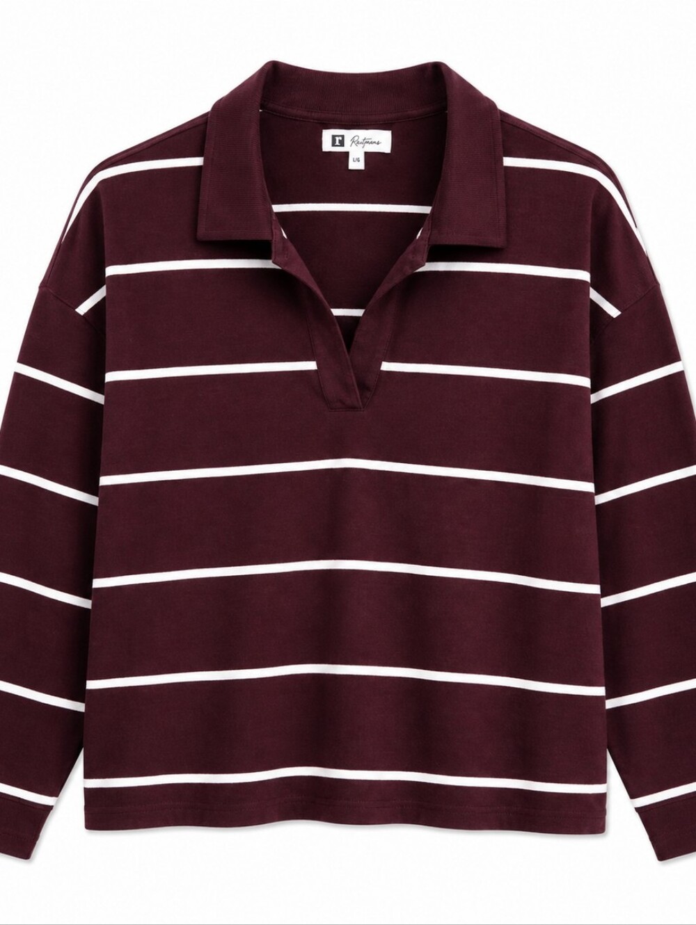 Reitmans Burgundy Long Sleeve Polo with White Stripes 2XL
